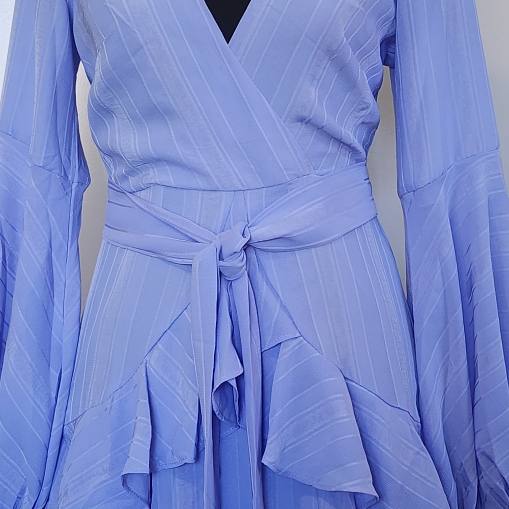 Saints + Secrets boho mini dress ruffles balloon bell sleeve lavendar purple NWT